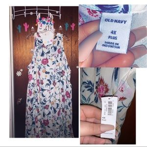 Old Navy White With Flowers Dress